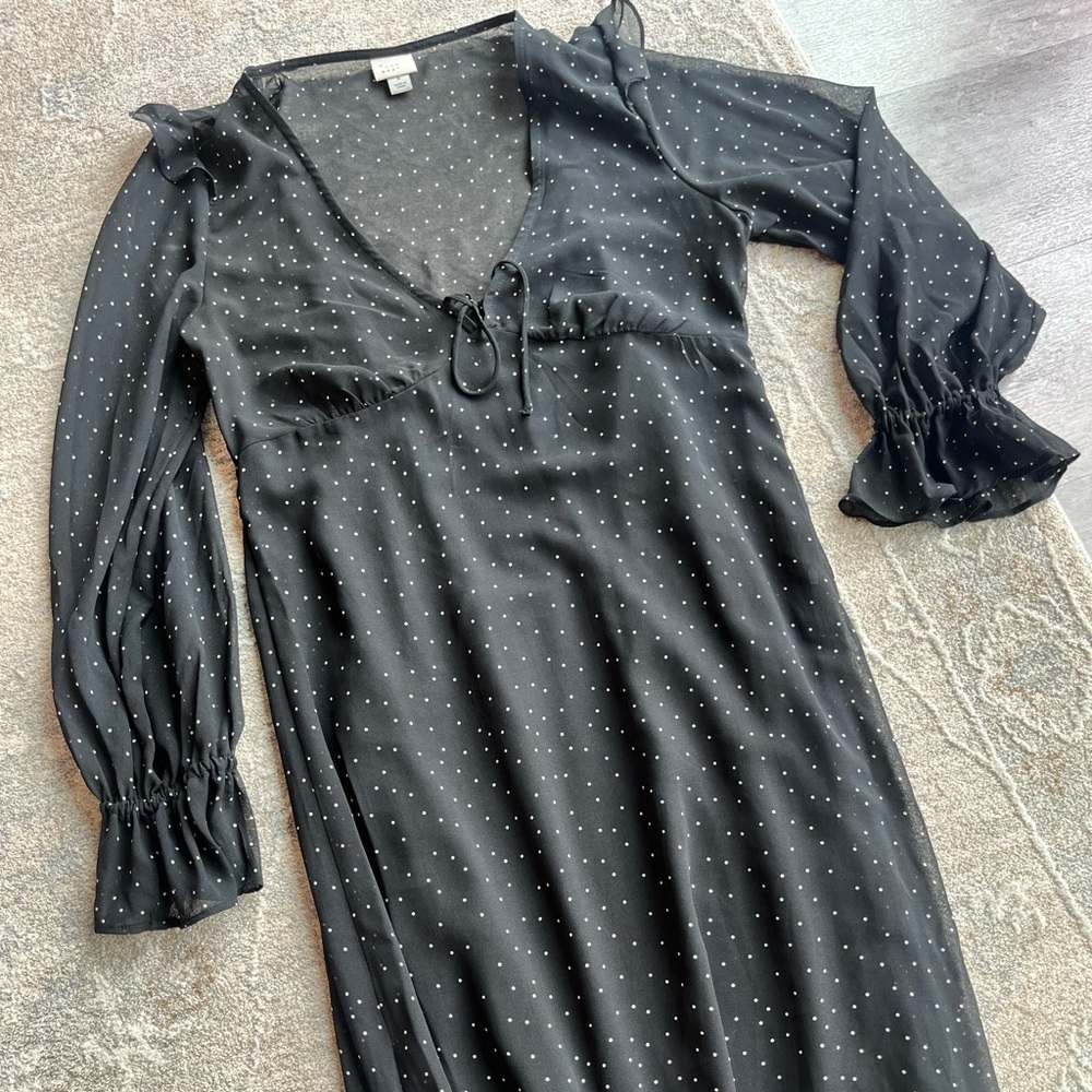 A New Day Black Long Sleeve Dress with White Dots